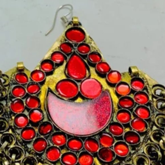 Handmade Afghan Kuchi Earrings: Red Glass Boho Jewelry - Picture 10 of 12